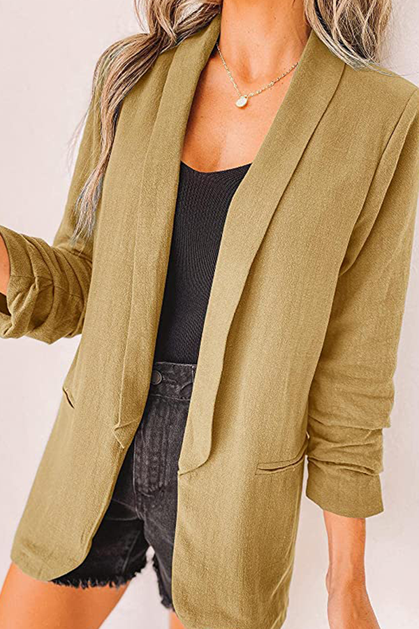Elegant Solid Patchwork Pocket Turndown Collar Outerwear(12 Colors)