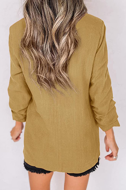 Elegant Solid Patchwork Pocket Turndown Collar Outerwear(12 Colors)