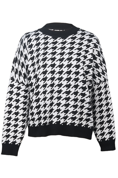 Fashion Street Geometric Patchwork Contrast O Neck Sweater(3 Colors)