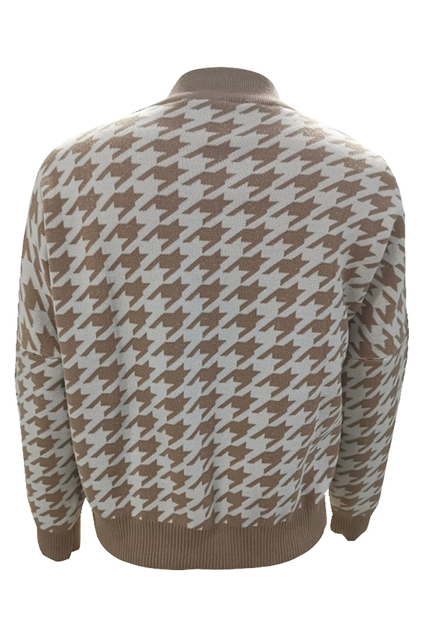 Fashion Street Geometric Patchwork Contrast O Neck Sweater(3 Colors)