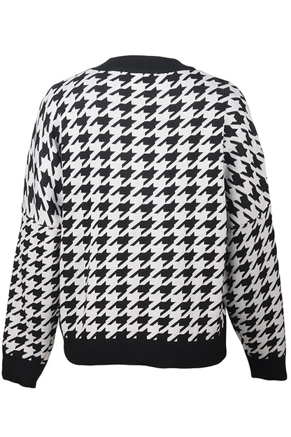 Fashion Street Geometric Patchwork Contrast O Neck Sweater(3 Colors)