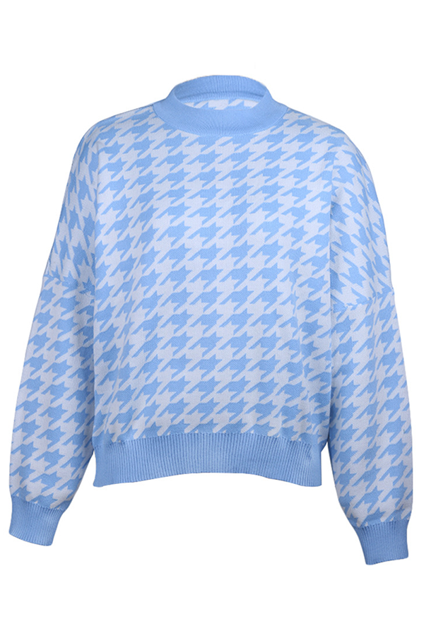 Fashion Street Geometric Patchwork Contrast O Neck Sweater(3 Colors)