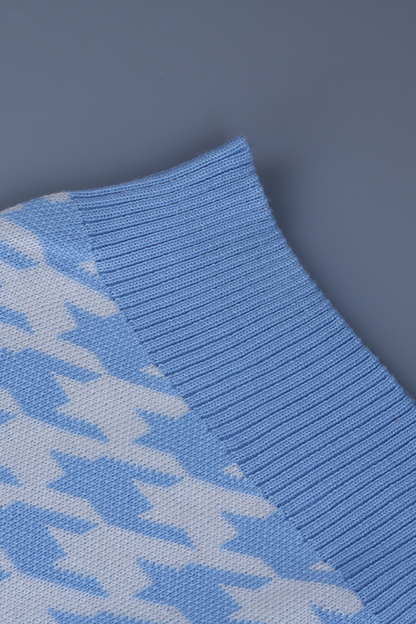 Fashion Street Geometric Patchwork Contrast O Neck Sweater(3 Colors)