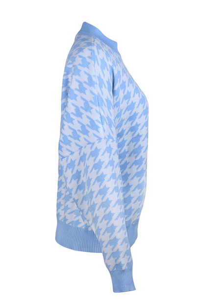 Fashion Street Geometric Patchwork Contrast O Neck Sweater(3 Colors)