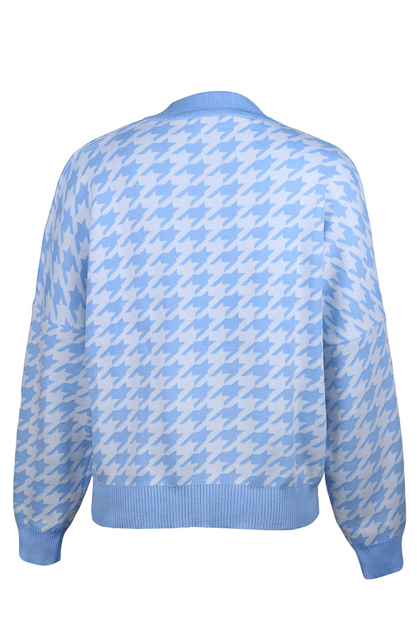 Fashion Street Geometric Patchwork Contrast O Neck Sweater(3 Colors)