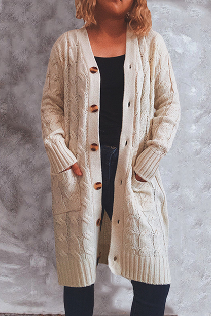 Casual Solid Pocket Buckle V Neck Outerwear