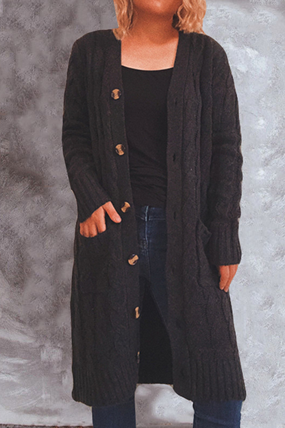 Casual Solid Pocket Buckle V Neck Outerwear