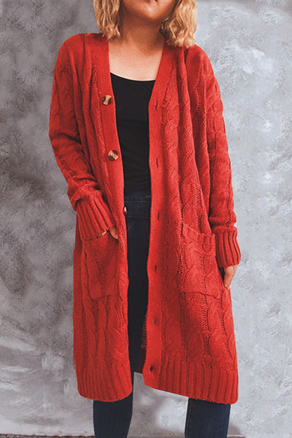 Casual Solid Pocket Buckle V Neck Outerwear