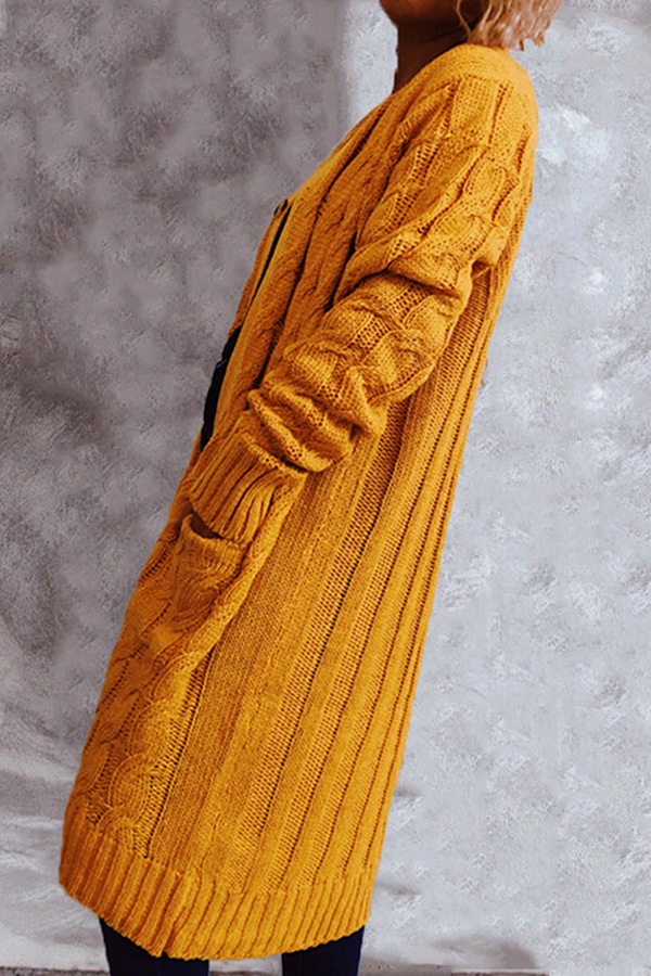 Casual Solid Pocket Buckle V Neck Outerwear