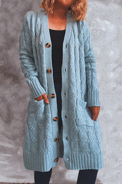 Casual Solid Pocket Buckle V Neck Outerwear