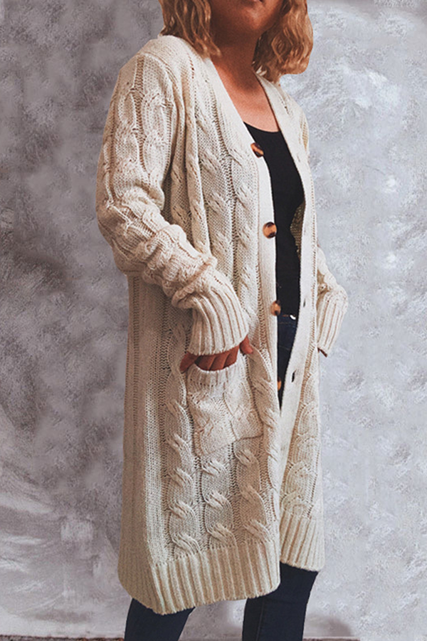 Casual Solid Pocket Buckle V Neck Outerwear