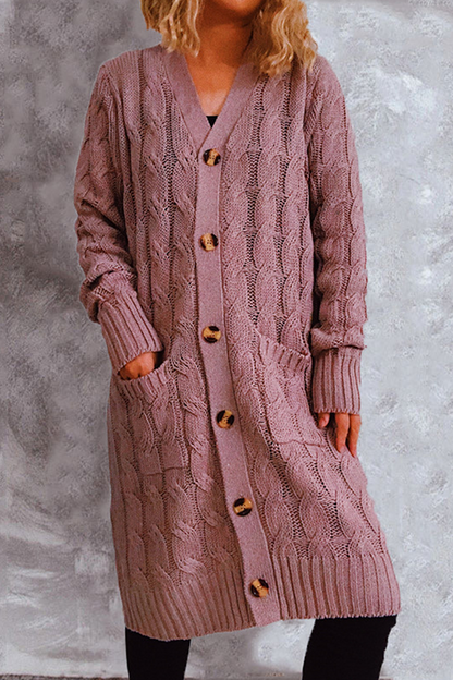 Casual Solid Pocket Buckle V Neck Outerwear