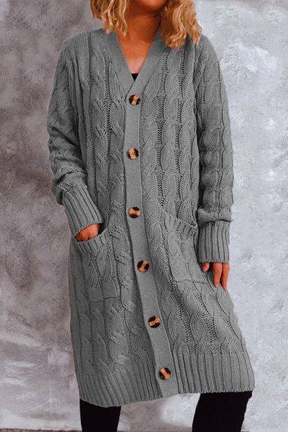 Casual Solid Pocket Buckle V Neck Outerwear