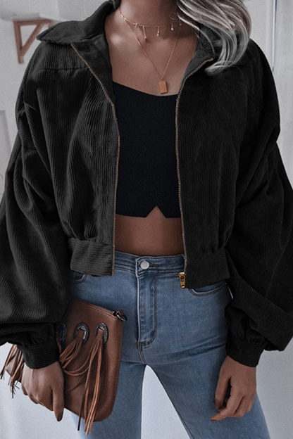 Casual Street Solid Split Joint Zipper Turndown Collar Outerwear