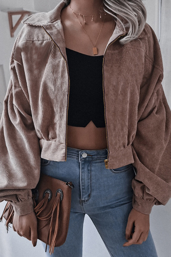 Casual Street Solid Split Joint Zipper Turndown Collar Outerwear