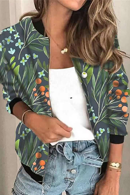 Casual Print Patchwork Zipper Mandarin Collar Outerwear(8 Colors)