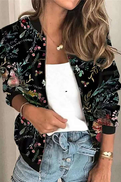 Casual Print Patchwork Zipper Mandarin Collar Outerwear(8 Colors)