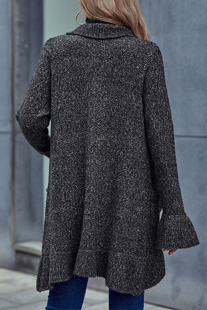 Casual Solid Patchwork Flounce Turndown Collar Outerwear Sweater