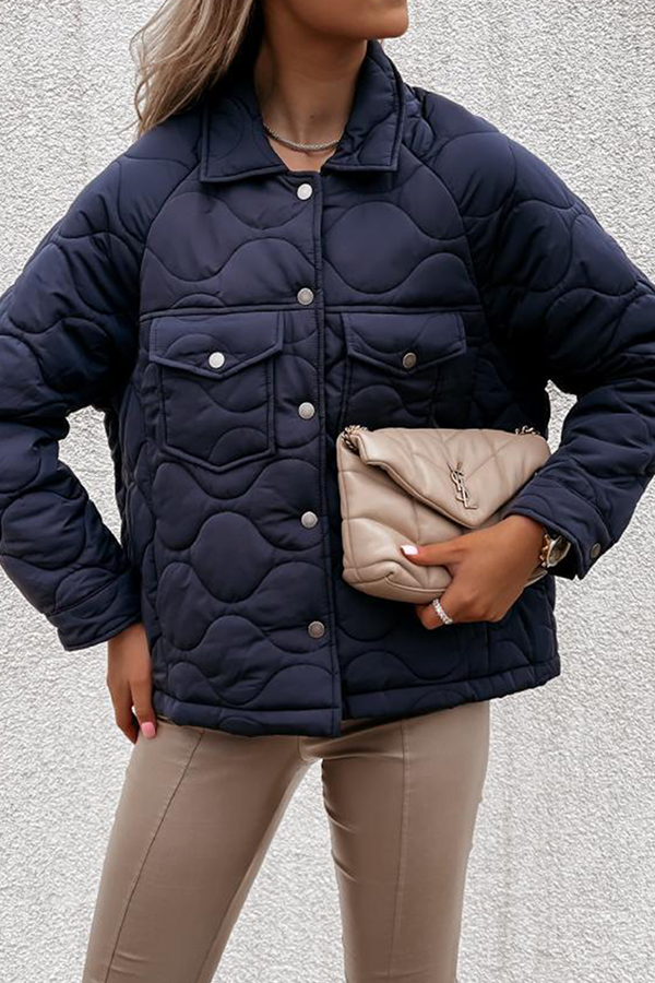 Casual Patchwork Pocket Buckle Turndown Collar Outerwear(3 Colors)