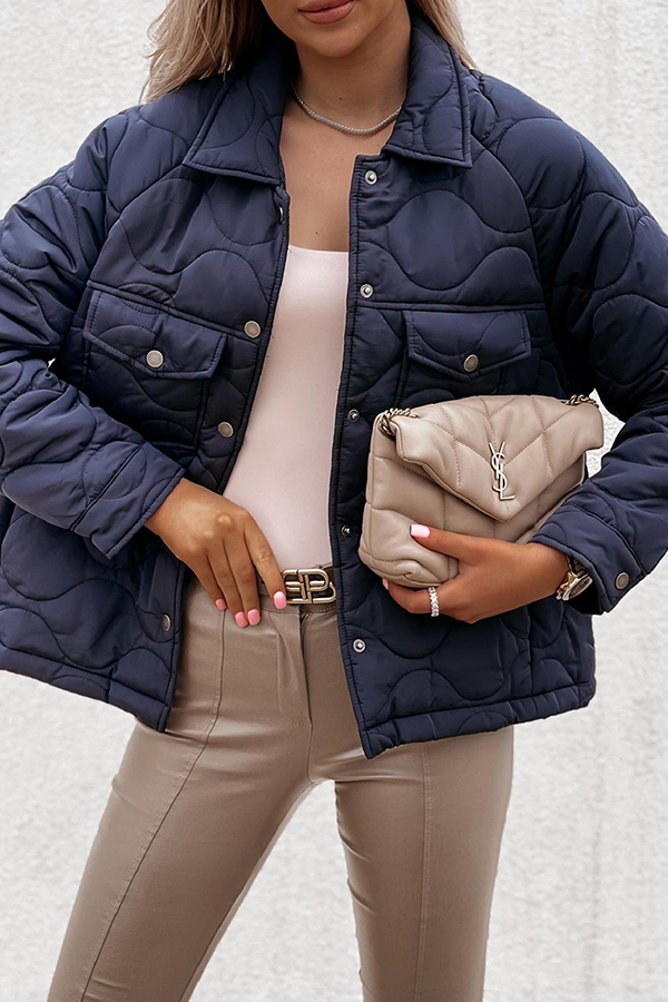 Casual Patchwork Pocket Buckle Turndown Collar Outerwear(3 Colors)