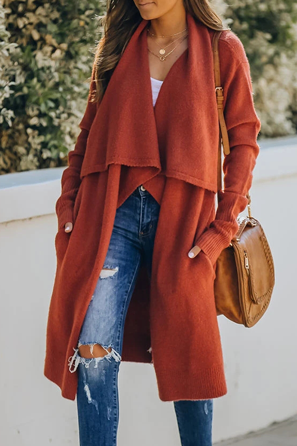 Casual Solid Pocket Turndown Collar Outerwear(6 Colors)