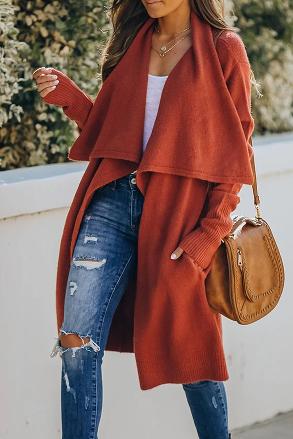 Casual Solid Pocket Turndown Collar Outerwear(6 Colors)