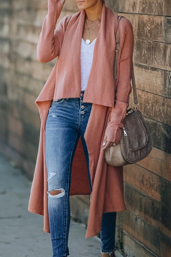 Casual Solid Pocket Turndown Collar Outerwear(6 Colors)