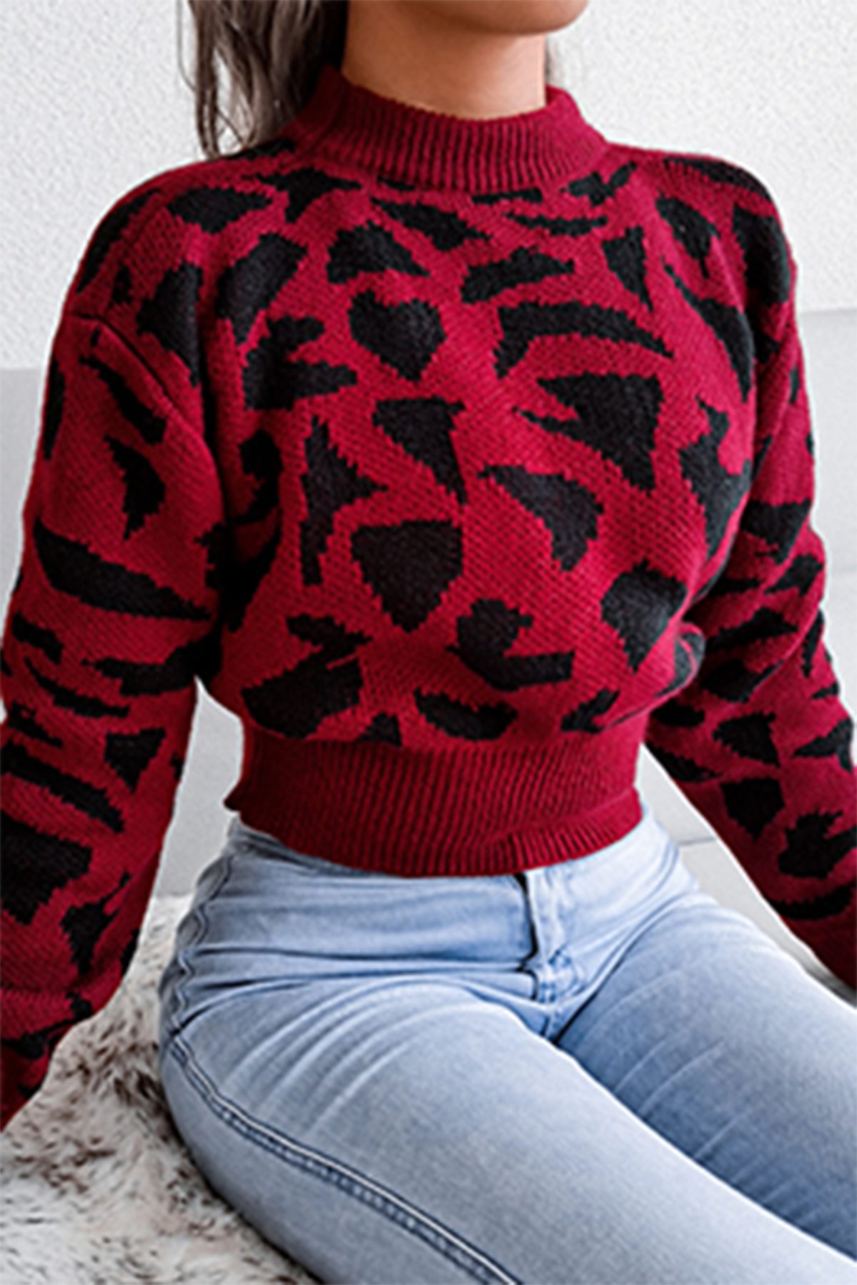 Casual Print Patchwork Contrast O Neck Tops