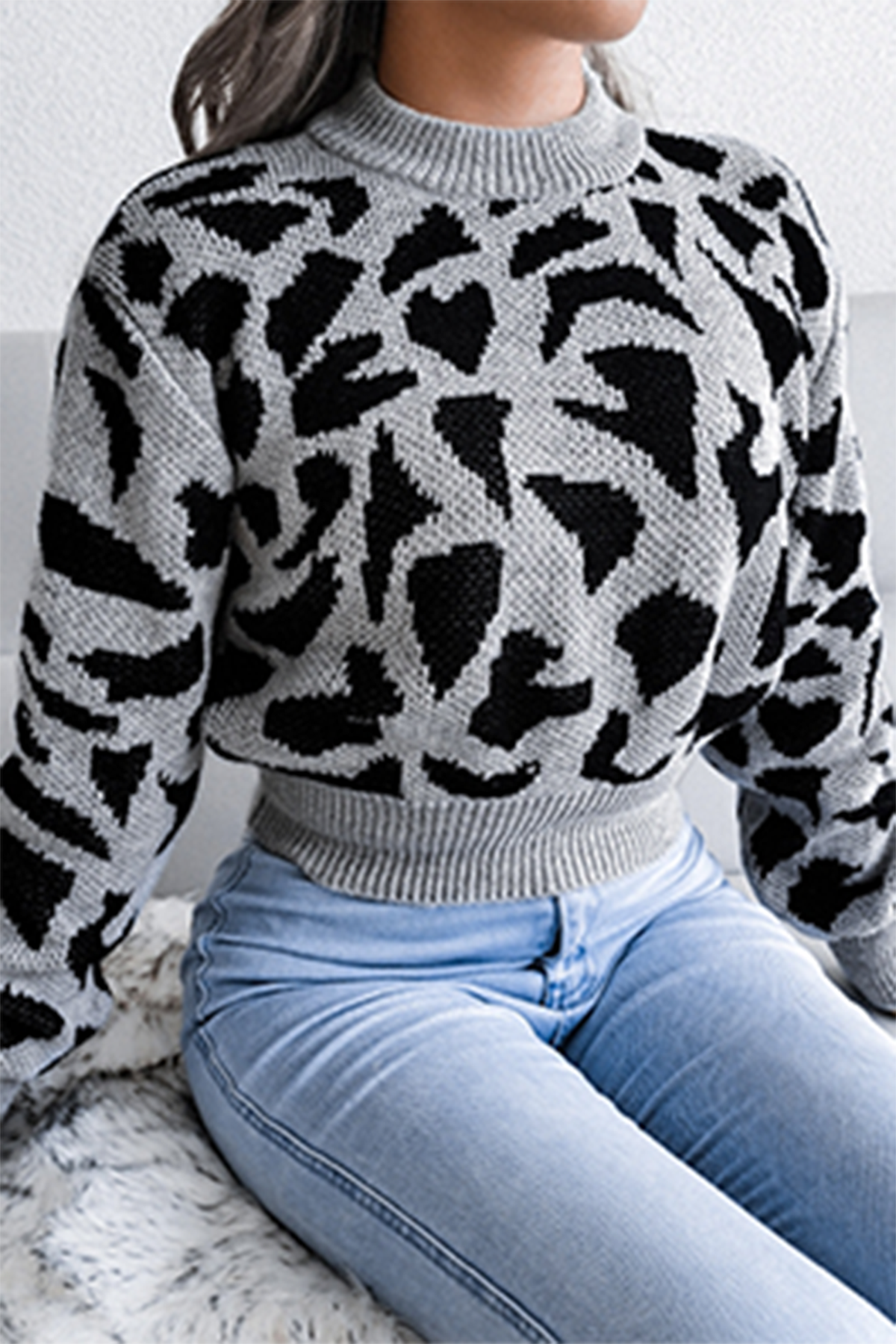 Casual Print Patchwork Contrast O Neck Tops