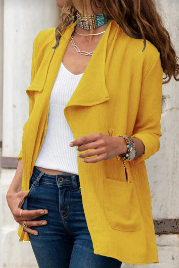 Casual Solid Pocket Turndown Collar Outerwear(7 Colors)