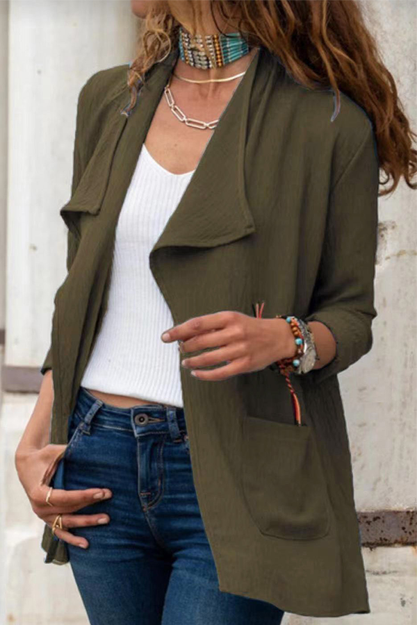 Casual Solid Pocket Turndown Collar Outerwear(7 Colors)