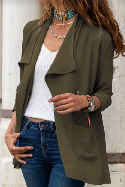 Casual Solid Pocket Turndown Collar Outerwear(7 Colors)