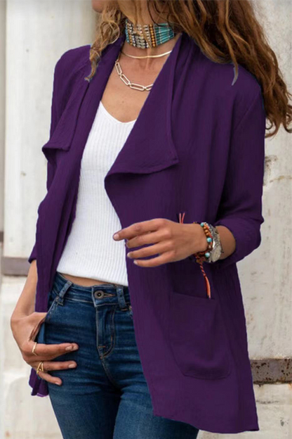 Casual Solid Pocket Turndown Collar Outerwear(7 Colors)