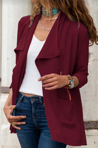 Casual Solid Pocket Turndown Collar Outerwear(7 Colors)