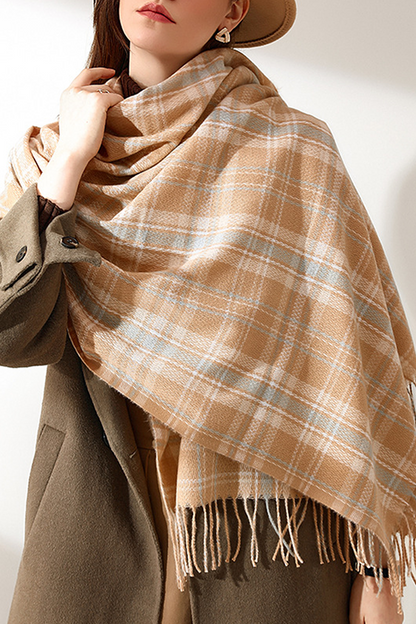 Fashion Plaid Tassel Split Joint Scarf