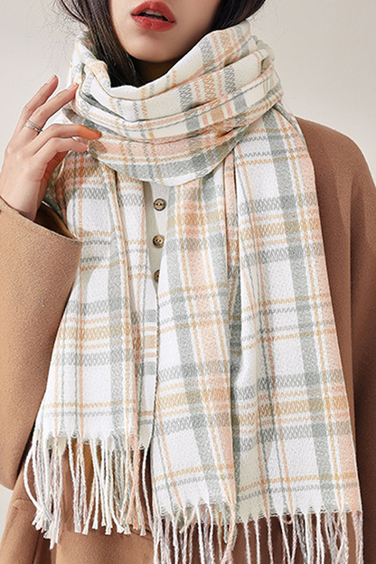 Fashion Plaid Tassel Split Joint Scarf