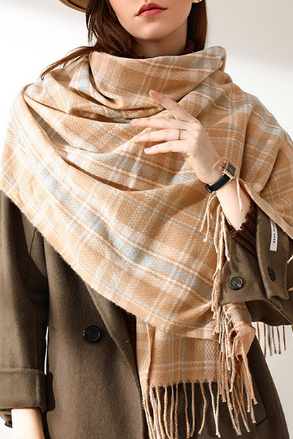 Fashion Plaid Tassel Split Joint Scarf