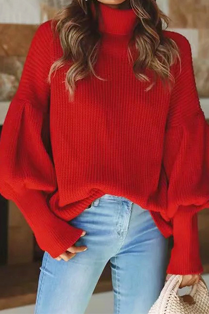 Casual Solid Patchwork Turtleneck Tops Sweater