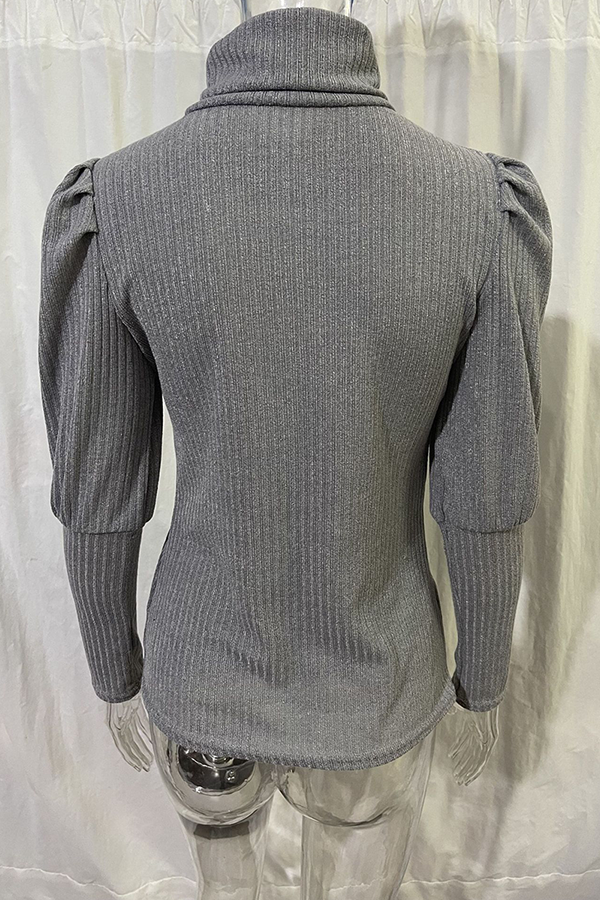 Casual Solid Buckle Fold Turtleneck Tops(3 Colors)