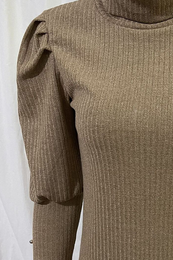 Casual Solid Buckle Fold Turtleneck Tops(3 Colors)