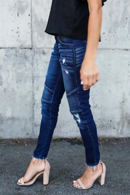 Casual Patchwork Ripped Split Joint Fold Pencil Bottoms