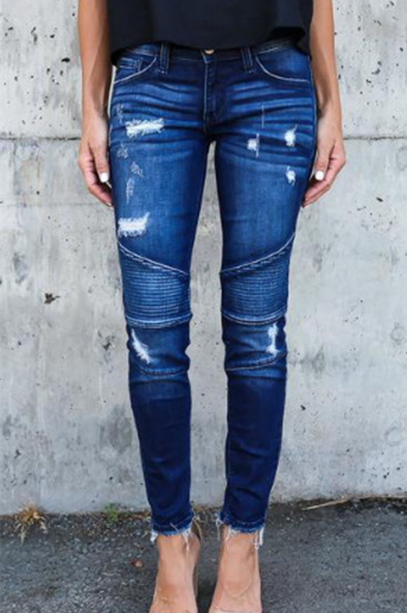 Casual Patchwork Ripped Split Joint Fold Pencil Bottoms