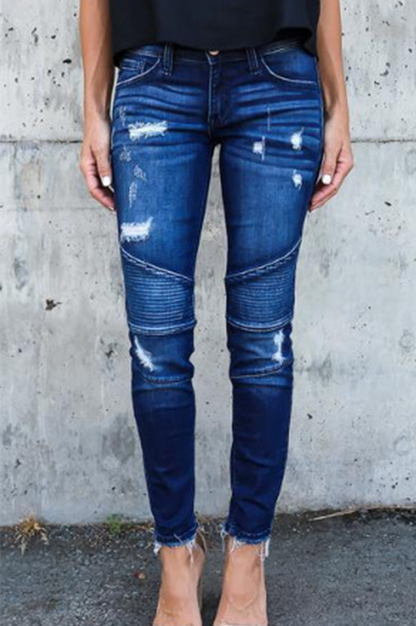 Casual Patchwork Ripped Split Joint Fold Pencil Bottoms