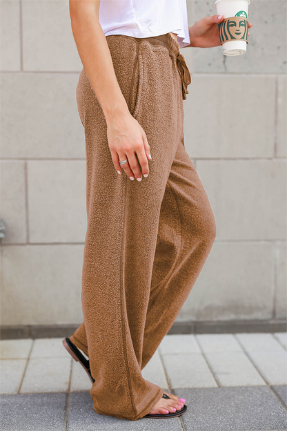 Casual Solid Draw String Pocket Loose Wide Leg Solid Color Bottoms(5 Colors)