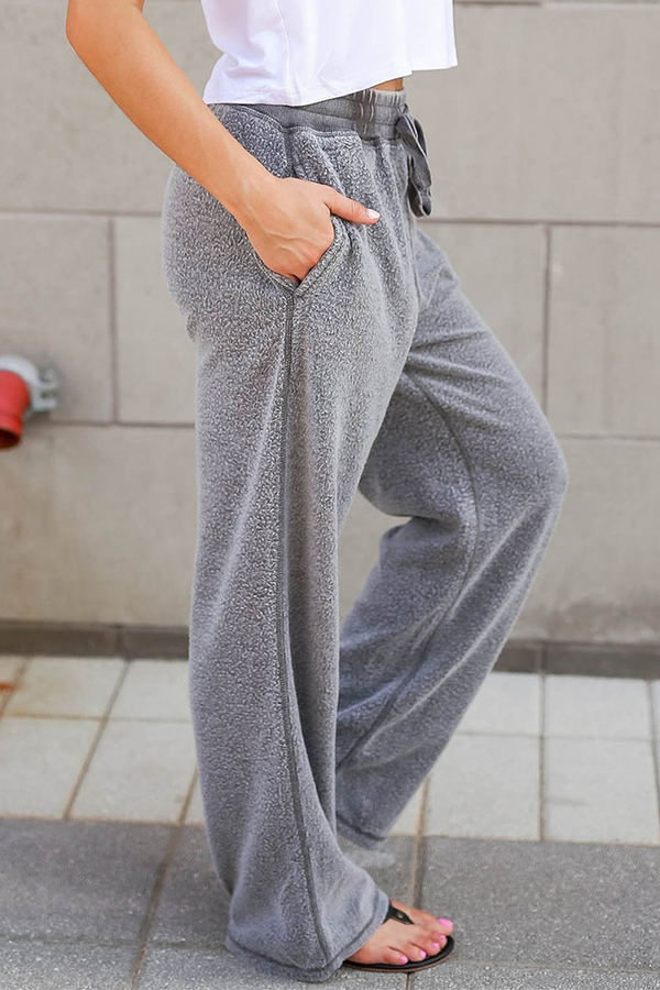 Casual Solid Draw String Pocket Loose Wide Leg Solid Color Bottoms(5 Colors)