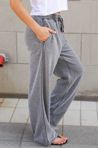 Casual Solid Draw String Pocket Loose Wide Leg Solid Color Bottoms(5 Colors)