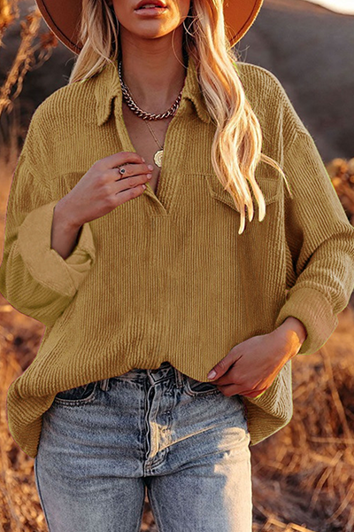 Casual Solid Basic Turndown Collar Tops(6 Colors)