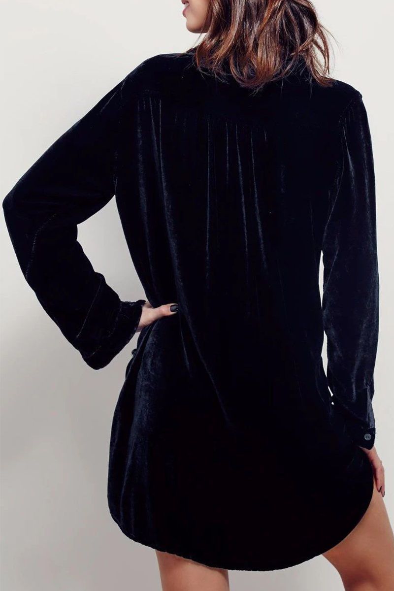 Casual Solid Patchwork Pocket Turndown Collar Shirt Dress Dresses(3 Colors)