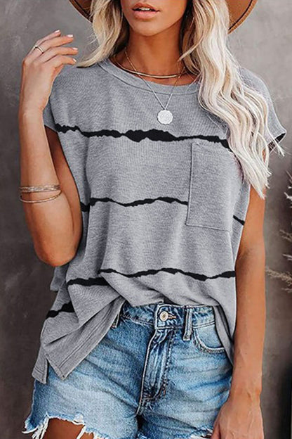 Fashion Street Striped Split Joint O Neck T-Shirts(4 colors)