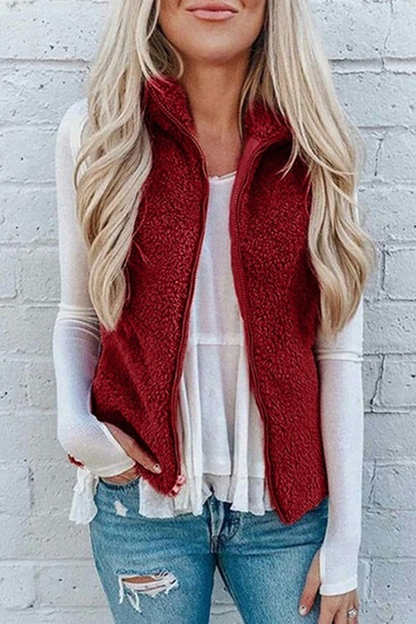 Fashion Solid Pocket Zipper Mandarin Collar Tops(7 Colors)